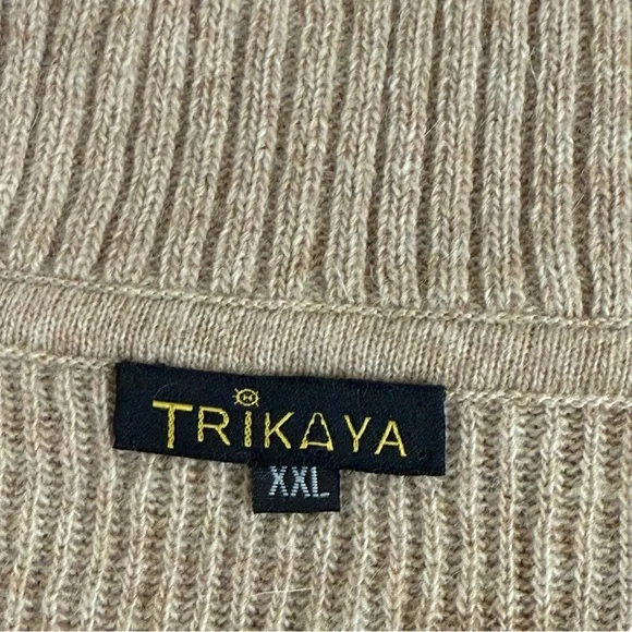 Beige Ribbed Half Zip Collared Sweater XXL | Cozy Fall Winter Knit Pullover - Picture 7 of 10